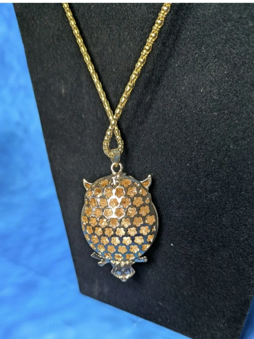 Jeweled Owl Pendant Gold Tone Adjustable 16